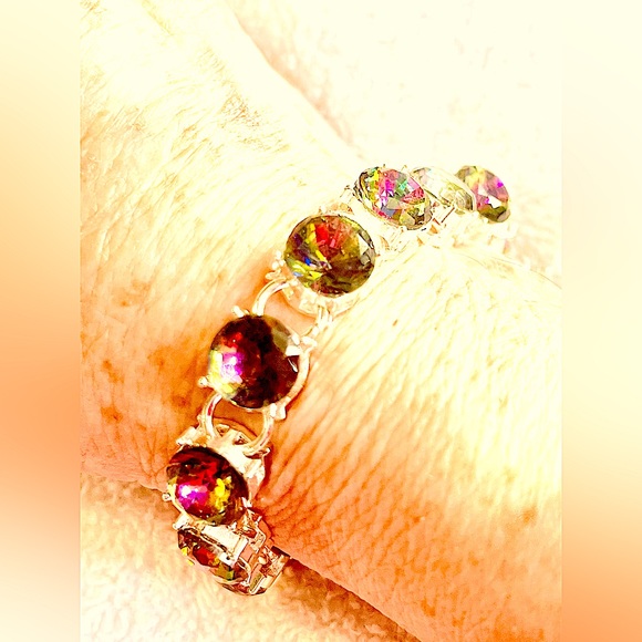 Bracelet aurora borealis crystal bling link adjustable sparkly pick color chunky - Picture 5 of 13